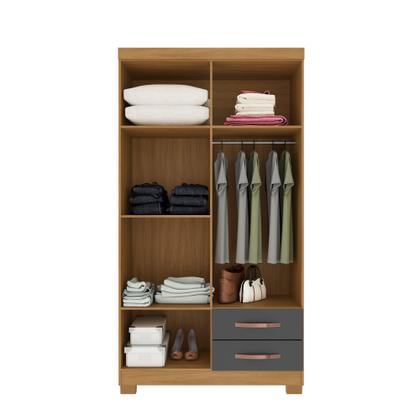 Imagem de Guarda Roupa Solteiro 4 Portas 2 Gavetas com Cômoda Sapateira 1 Porta 4 Gavetas Modena Carvalho Grafite - Combo Stock