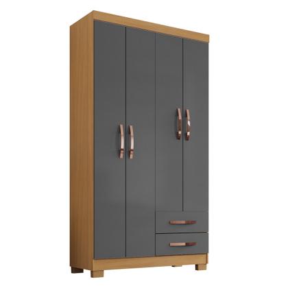 Imagem de Guarda Roupa Solteiro 4 Portas 2 Gavetas com Cômoda Sapateira 1 Porta 4 Gavetas Modena Carvalho Grafite - Combo Stock