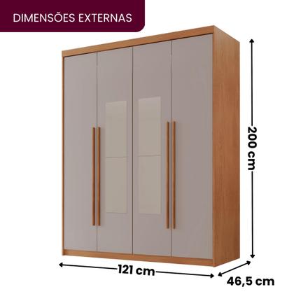 Imagem de Guarda Roupa Solteiro 4 Portas 2 Gavetas com Espelho MDF Veracruz