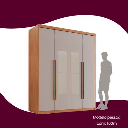 Imagem de Guarda Roupa Solteiro 4 Portas 2 Gavetas com Espelho MDF Veracruz