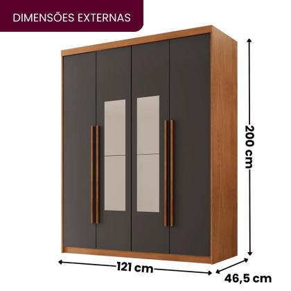 Imagem de Guarda Roupa Solteiro 4 Portas 2 Gavetas com Espelho MDF Veracruz