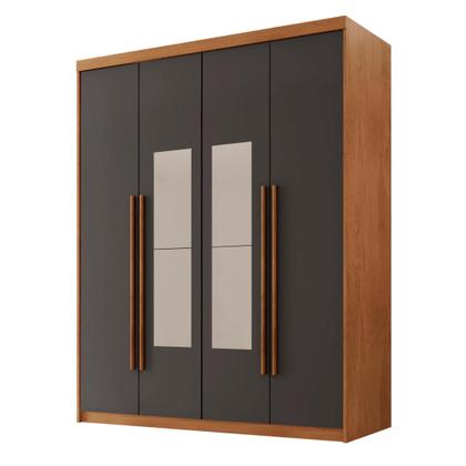 Imagem de Guarda Roupa Solteiro 4 Portas 2 Gavetas com Espelho MDF Veracruz