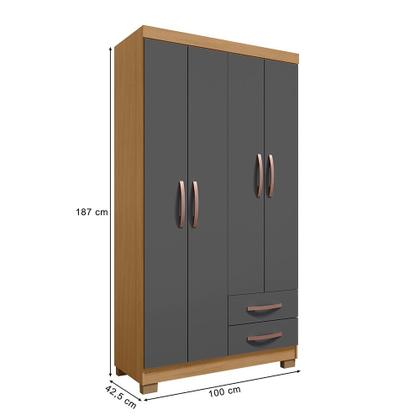 Imagem de Guarda Roupa Solteiro 4 Portas 2 Gavetas Porto Belo Com Cômoda Sapateira 4 Gavetas 1 Porta Carvalho Grafite Clique Chique