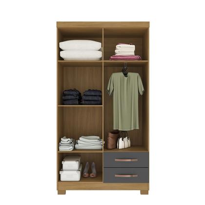 Imagem de Guarda Roupa Solteiro 4 Portas 2 Gavetas Porto Belo Com Cômoda Sapateira 4 Gavetas 1 Porta Carvalho Grafite Clique Chique