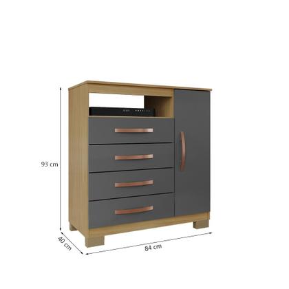 Imagem de Guarda Roupa Solteiro 4 Portas 2 Gavetas Porto Belo Com Cômoda Sapateira 4 Gavetas 1 Porta Carvalho Grafite Clique Chique