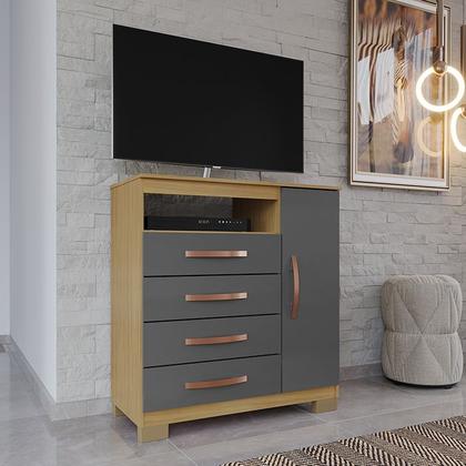 Imagem de Guarda Roupa Solteiro 4 Portas 2 Gavetas Porto Belo Com Cômoda Sapateira 4 Gavetas 1 Porta Carvalho Grafite Clique Chique