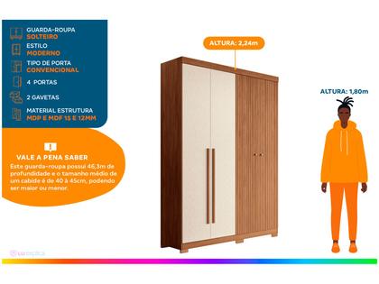 Imagem de Guarda-roupa Solteiro 4 Portas 2 Gavetas