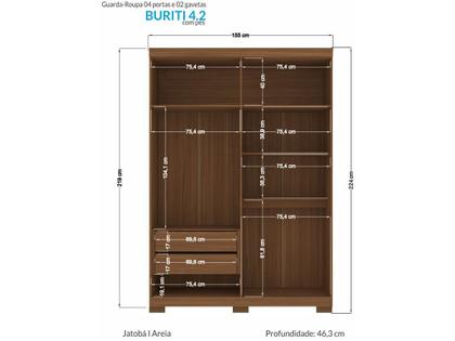 Imagem de Guarda-roupa Solteiro 4 Portas 2 Gavetas