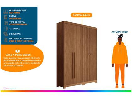 Imagem de Guarda-roupa Solteiro 4 Portas 2 Gavetas