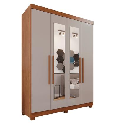 Imagem de Guarda-roupa Solteiro 4 Portas 3 Gavetas com Espelho com Pés Roma Espresso Móveis