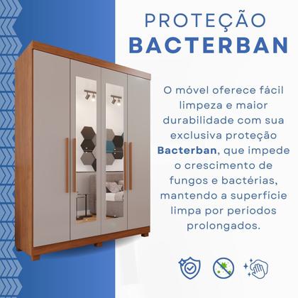 Imagem de Guarda-roupa Solteiro 4 Portas 3 Gavetas com Espelho com Pés Roma Espresso Móveis