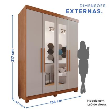 Imagem de Guarda-roupa Solteiro 4 Portas 3 Gavetas com Espelho com Pés Roma Espresso Móveis