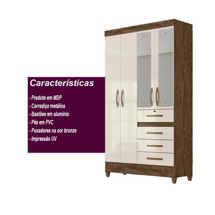Imagem de Guarda Roupa Solteiro 4 portas com espelho 4 gavetas Sobral