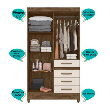 Imagem de Guarda Roupa Solteiro 4 portas com espelho 4 gavetas Sobral