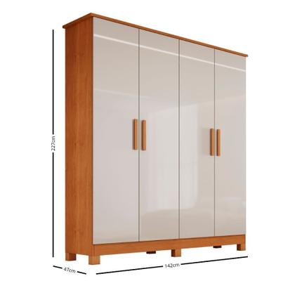 Imagem de Guarda Roupa Solteiro 4 Portas com Pés em MDF Nina Bianchi