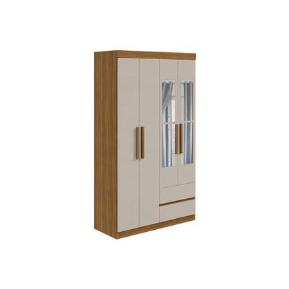 Imagem de Guarda Roupa Solteiro 4 Portas e 2 Gavetas c/ Espelho Zeus Amêndoa/Off White - Lopas