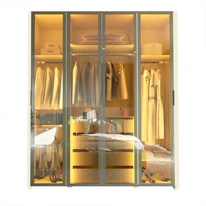 Imagem de Guarda-roupa Solteiro 4 Portas Reflecta com Pés e Led 100% Mdf Innova