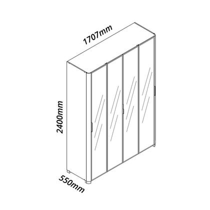 Imagem de Guarda-roupa Solteiro 4 Portas Reflecta com Pés e Led 100% Mdf Innova