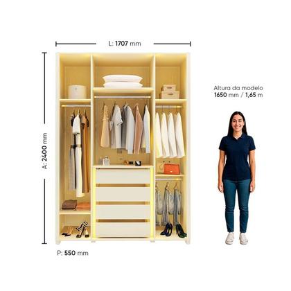 Imagem de Guarda-roupa Solteiro 4 Portas Reflecta com Pés e Led 100% Mdf Innova