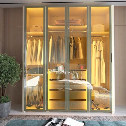 Imagem de Guarda-roupa Solteiro 4 Portas Reflecta com Pés e Led 100% Mdf Innova