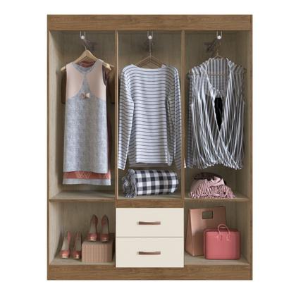 Imagem de Guarda Roupa Solteiro 6 Portas 2 Gavetas Off White/Nogueira Montevideu Bege