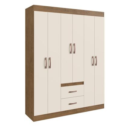 Imagem de Guarda Roupa Solteiro 6 Portas 2 Gavetas Off White/Nogueira Montevideu Bege