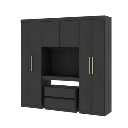 Imagem de Guarda Roupa Solteiro 6 Portas 2 Gavetas Porto Carraro Preto