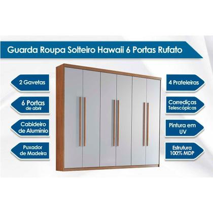 Imagem de Guarda Roupa Solteiro 6 Portas e 2 Gavetas Hawaii Naturale/Grafite - Rufato