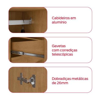 Imagem de Guarda-Roupa Solteiro Alonzo 4 portas 2 Gavetas Amêndoa Clean