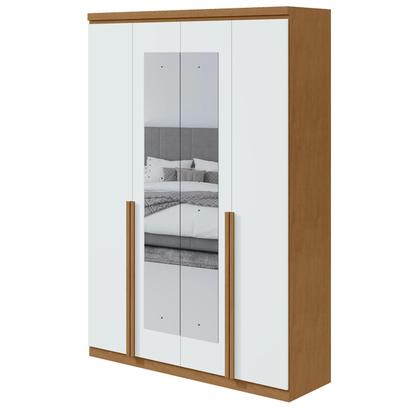 Imagem de Guarda-Roupa Solteiro Alonzo 4 portas 2 Gavetas Com Espelho Amêndoa Clean/Branco