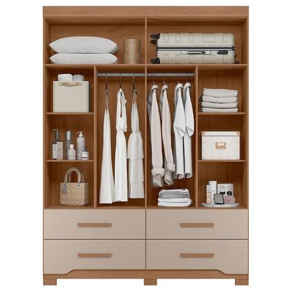 Imagem de Guarda Roupa Solteiro Ambiente Miami 4 Portas Carvalho Fendi com Espelho - Moval