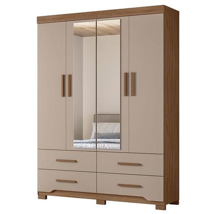 Imagem de Guarda Roupa Solteiro Ambiente Miami 4 Portas Carvalho Fendi com Espelho - Moval