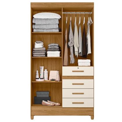 Imagem de Guarda Roupa Solteiro Ambiente Sobral 4 Portas Freijó Off White com Espelho - Moval