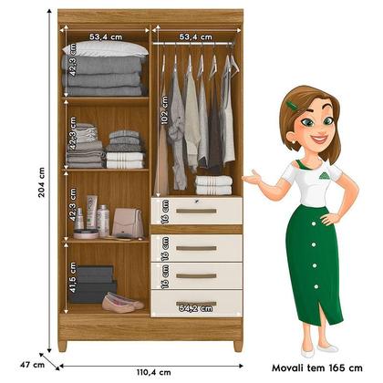 Imagem de Guarda Roupa Solteiro Ambiente Sobral 4 Portas Freijó Off White com Espelho - Moval