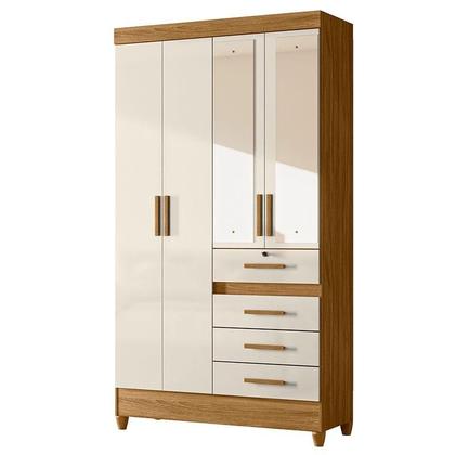 Imagem de Guarda Roupa Solteiro Ambiente Sobral 4 Portas Freijó Off White com Espelho - Moval
