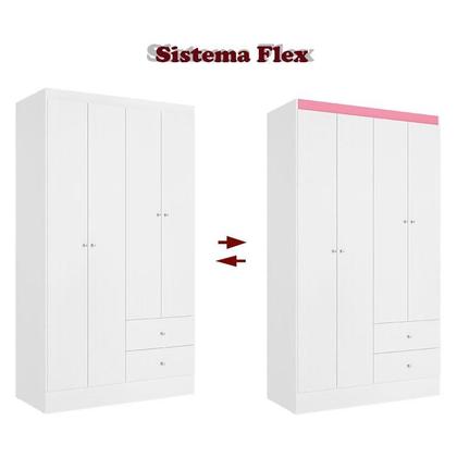 Imagem de Guarda Roupa Solteiro Astro 4 Portas Branco Rosa Flex Acetinado e Multiuso Space Branco - THB