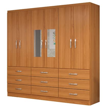 Imagem de Guarda-Roupa Solteiro Bergamo 6 Portas 9 Gavetas com Espelho Cinamomo - Evidencia Móveis