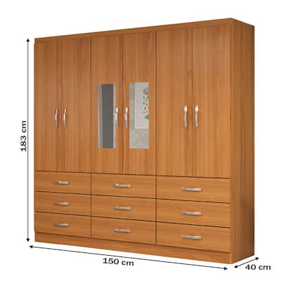 Imagem de Guarda-Roupa Solteiro Bergamo 6 Portas 9 Gavetas com Espelho Cinamomo - Evidencia Móveis