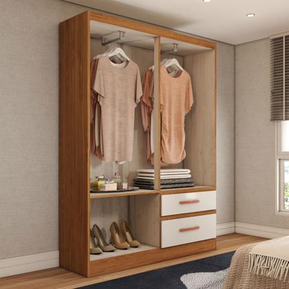 Imagem de Guarda-Roupa Solteiro Boulevard 4 Portas 2 Gavetas Off White/Nogueira - Panorama Móveis