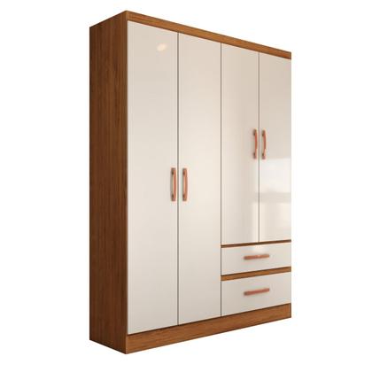 Imagem de Guarda-Roupa Solteiro Boulevard 4 Portas 2 Gavetas Off White/Nogueira - Panorama Móveis