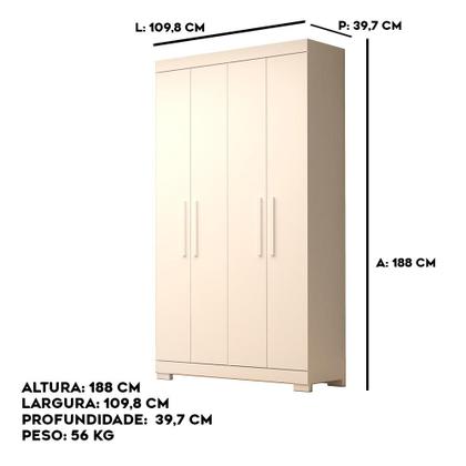 Imagem de Guarda-Roupa Solteiro Canadá 4 Portas 100% MDF - Linhamobília