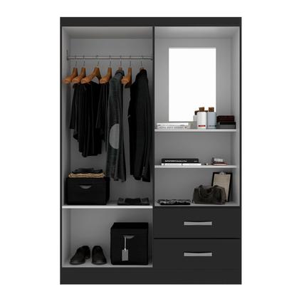 Imagem de Guarda-Roupa Solteiro Capelinha 2 Portas 2 Gavetas com Espelho Black - Evidência Móveis