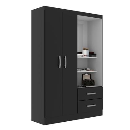Imagem de Guarda-Roupa Solteiro Capelinha 2 Portas 2 Gavetas com Espelho Black - Evidência Móveis