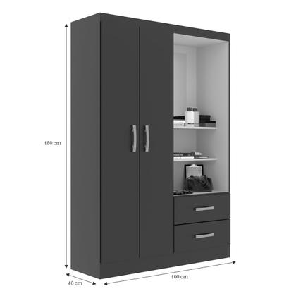 Imagem de Guarda-Roupa Solteiro Capelinha 2 Portas 2 Gavetas com Espelho Black - Evidência Móveis