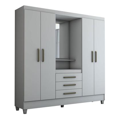Imagem de Guarda-Roupa Solteiro Capelinha 4 Portas 3 Gavetas com Espelho Flex Branco/Rosa - Panorama Móveis