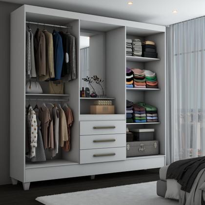 Imagem de Guarda-Roupa Solteiro Capelinha 4 Portas 3 Gavetas com Espelho Flex Branco/Rosa - Panorama Móveis