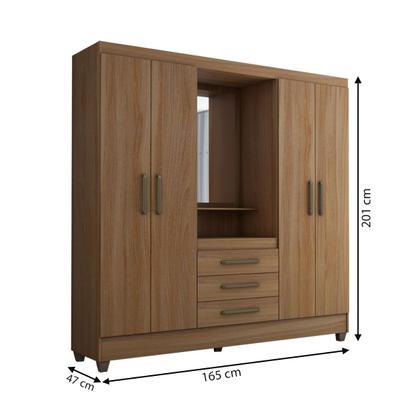 Imagem de Guarda-Roupa Solteiro Capelinha 4 Portas 3 Gavetas com Espelho Freijó - Panorama Móveis