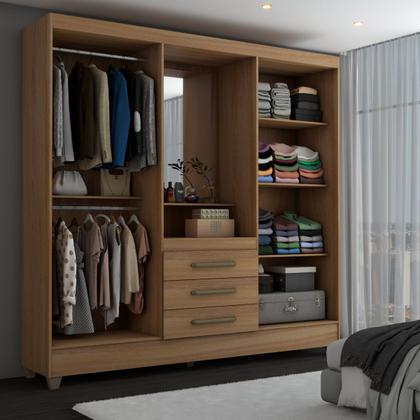 Imagem de Guarda-Roupa Solteiro Capelinha 4 Portas 3 Gavetas com Espelho Freijó - Panorama Móveis