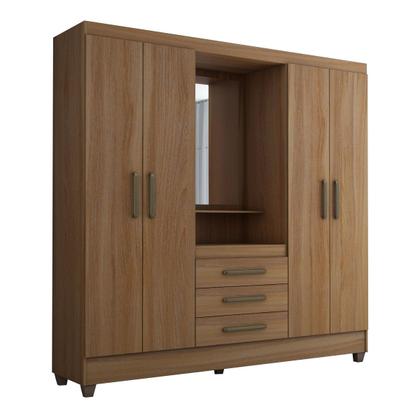 Imagem de Guarda-Roupa Solteiro Capelinha 4 Portas 3 Gavetas com Espelho Freijó - Panorama Móveis