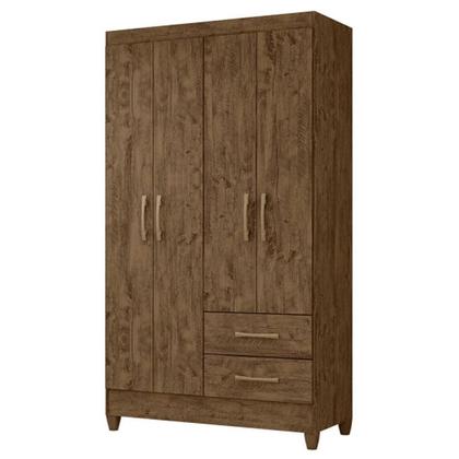 Imagem de Guarda Roupa Solteiro Chile com Cômoda Vênus com pés e Armário Multiuso New Íris Castanho Wood  Moval